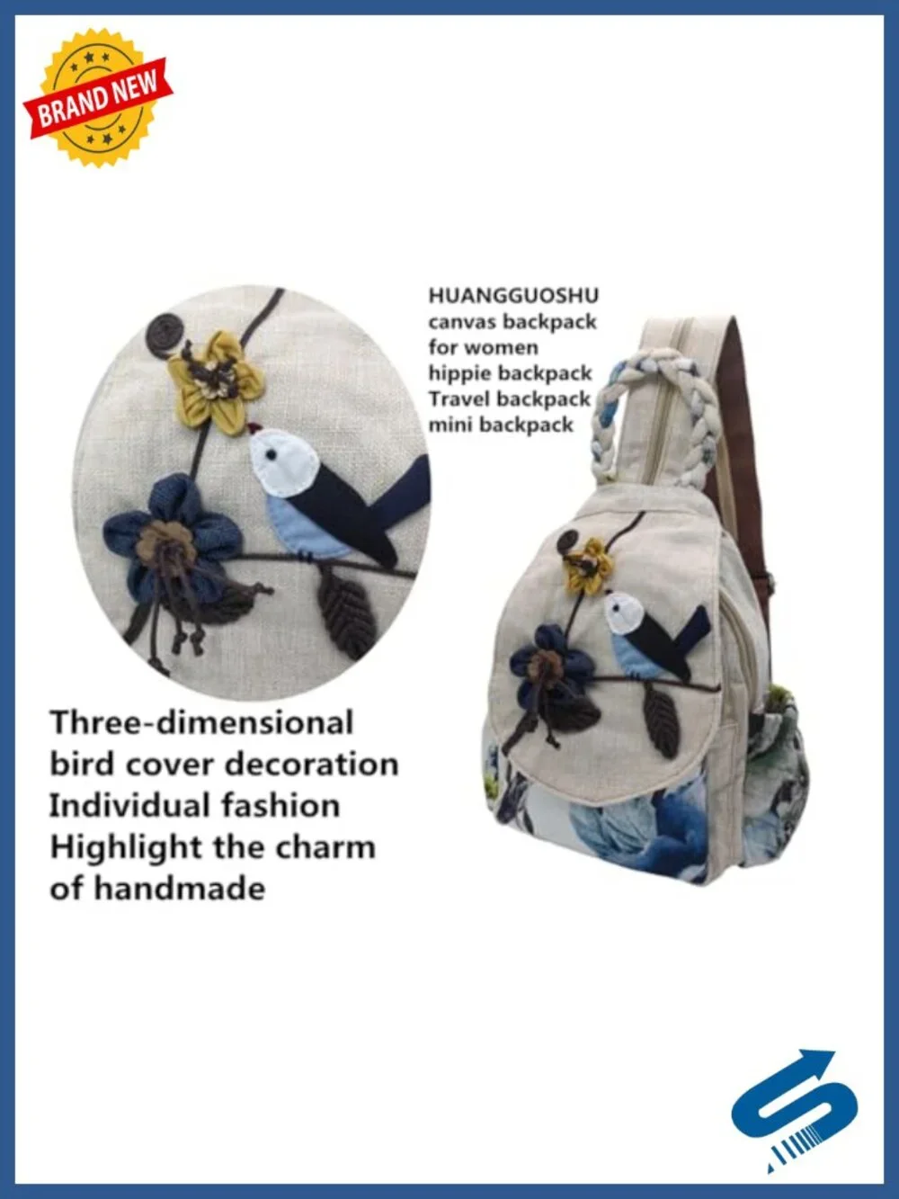 Women's Boho Cotton Hemp Backpack - 3D Embroidery, 9 Pockets